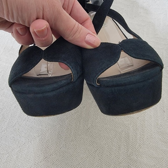 L.K. Bennett Rea Peep Toe Black Suede High Wedge Sandals Nude Lace Size 40 US 10 - Picture 5 of 15